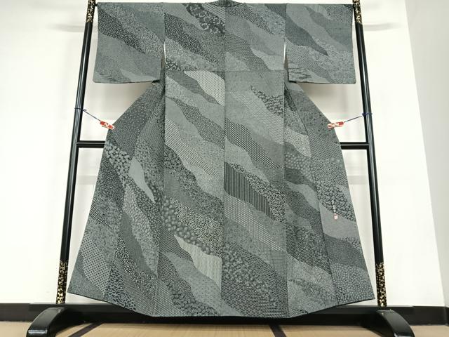 平和屋着物●小紋師　北原寿氷　江戸小紋　百柄　黒地　正絹　逸品　AABC5160zg
