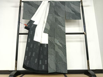 平和屋着物●小紋師　北原寿氷　江戸小紋　百柄　黒地　正絹　逸品　AABC5160zg