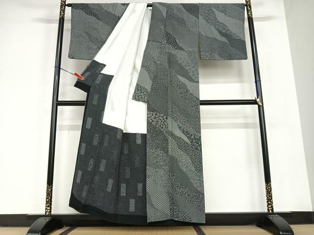 平和屋着物●小紋師　北原寿氷　江戸小紋　百柄　黒地　正絹　逸品　AABC5160zg