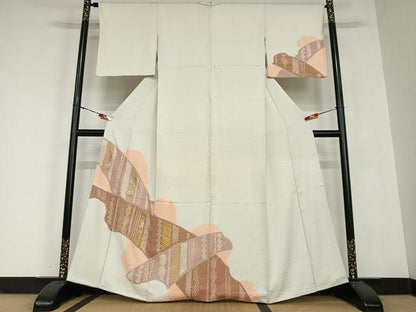 平和屋着物●訪問着 絞り 刺繍 草花間道 金彩 正絹 逸品 AABC5163zg