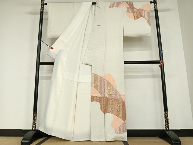 平和屋着物●訪問着 絞り 刺繍 草花間道 金彩 正絹 逸品 AABC5163zg