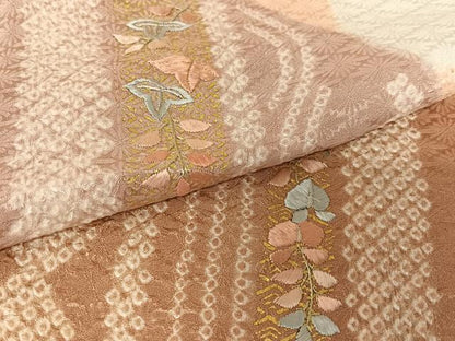 平和屋着物●訪問着 絞り 刺繍 草花間道 金彩 正絹 逸品 AABC5163zg