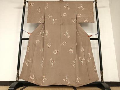 平和屋着物●上質な小紋 梅松文 鬼しぼ縮緬 正絹 逸品 AABC5170zg