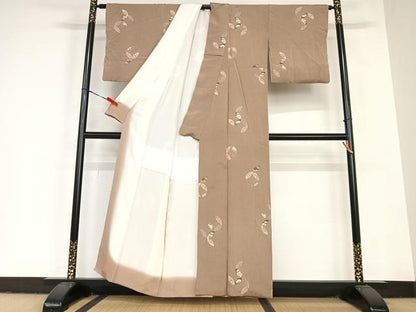 平和屋着物●上質な小紋 梅松文 鬼しぼ縮緬 正絹 逸品 AABC5170zg