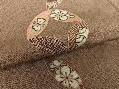 平和屋着物●上質な小紋 梅松文 鬼しぼ縮緬 正絹 逸品 AABC5170zg
