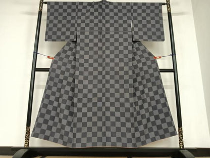 平和屋着物●上質な小紋 市松文様 さが美扱い 正絹 逸品 AABC5175zg