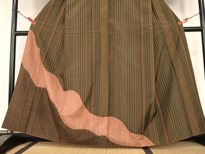 平和屋着物●上質な紬 訪問着 絞り よろけ縞 正絹 逸品 AABC5180zg