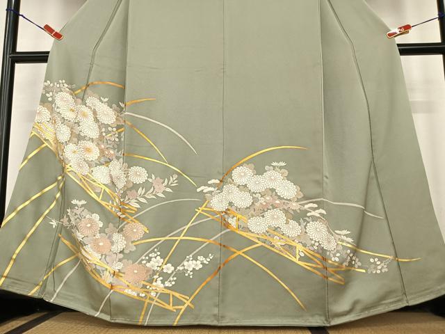 平和屋着物●豪華色留袖　駒刺繍　新嵯山我利久　草花文　反端付き　正絹　逸品　AABC5185zg 平和屋着物○豪華色留袖 駒刺繍 新嵯山我利久 草花文 反