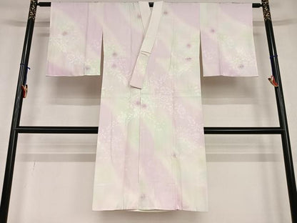平和屋着物●長襦袢　袷　絞り　草花文　洗える着物　AABC5195zg