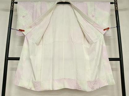 平和屋着物●長襦袢　袷　絞り　草花文　洗える着物　AABC5195zg