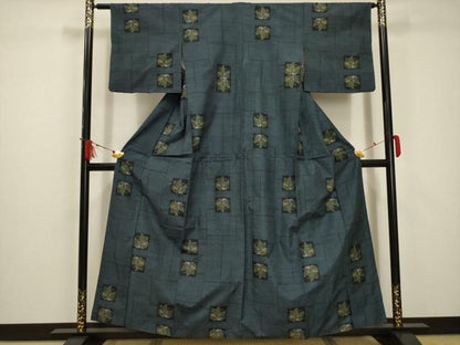 平和屋着物■上質な紬　色紙花文　正絹　逸品　AABC5249sx
