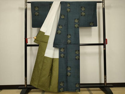 平和屋着物■上質な紬　色紙花文　正絹　逸品　AABC5249sx