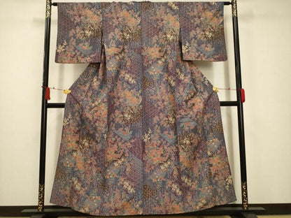 平和屋着物▽小紋 単衣 流水鴛鴦花文 金彩 洗える着物 AABC5274sx