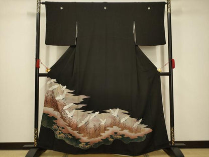 平和屋着物■豪華黒留袖　飛鶴風景文　金彩　正絹　逸品　AABC5293sx