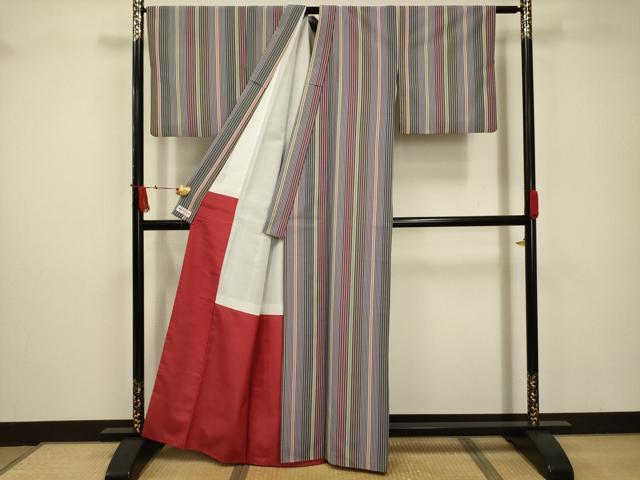 平和屋着物■小紋　間道　やまと誂製　洗える着物　AABC5339sx