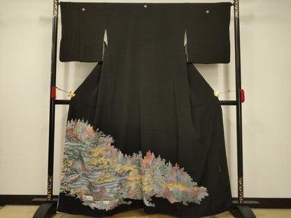 平和屋着物■豪華黒留袖 兼六園 金彩 正絹 逸品 AABC5387sx