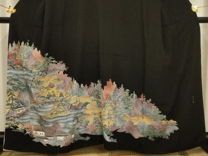 平和屋着物■豪華黒留袖 兼六園 金彩 正絹 逸品 AABC5387sx
