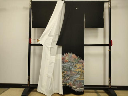 平和屋着物■豪華黒留袖 兼六園 金彩 正絹 逸品 AABC5387sx
