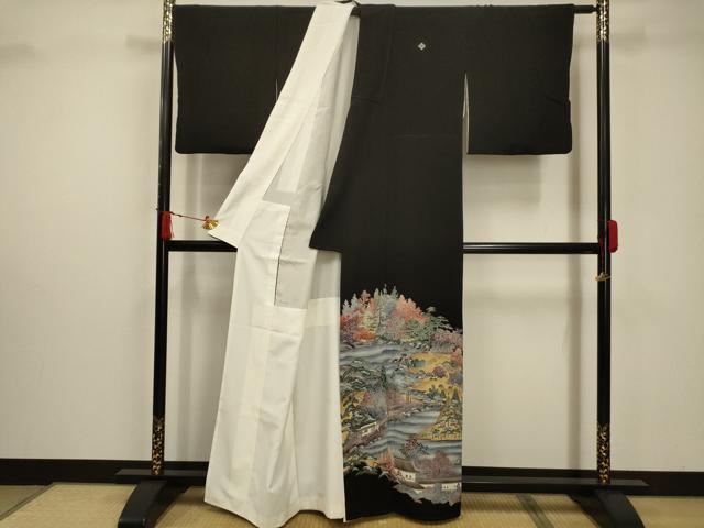 平和屋着物■豪華黒留袖 兼六園 金彩 正絹 逸品 AABC5387sx