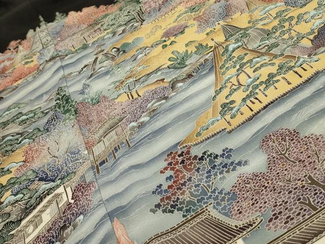 平和屋着物■豪華黒留袖 兼六園 金彩 正絹 逸品 AABC5387sx