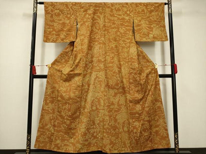 平和屋着物■上質な紬　流水草花文　正絹　逸品　AABC5450sx