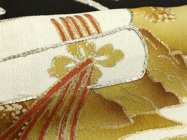 平和屋着物■豪華黒留袖　駒刺繍　扇面風景文　金彩　正絹　逸品　AABC5549sx