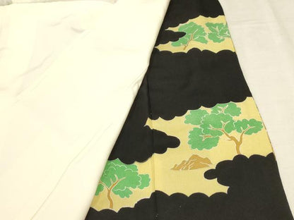 平和屋着物■豪華黒留袖　駒刺繍　扇面風景文　金彩　正絹　逸品　AABC5549sx