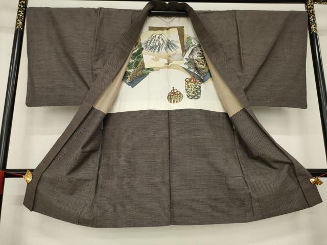 平和屋着物●男性　紬　アンサンブル　亀甲柄　正絹　逸品　AABC5608ck