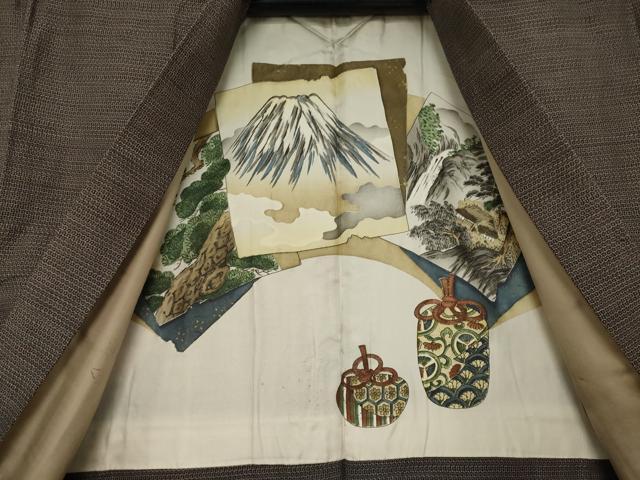 平和屋着物●男性　紬　アンサンブル　亀甲柄　正絹　逸品　AABC5608ck