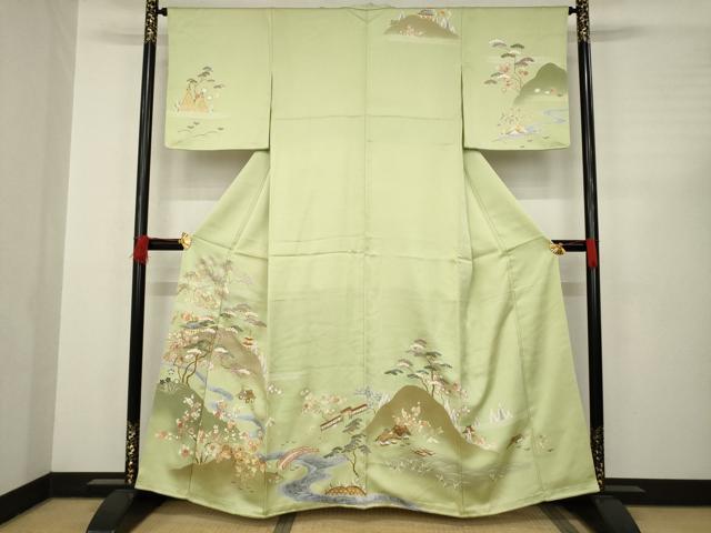 平和屋着物●千くさ染繍　訪問着　駒刺繍　遠山流水風景文　金彩　正絹　逸品　AABC5611ck