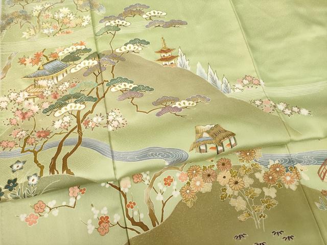 平和屋着物●千くさ染繍　訪問着　駒刺繍　遠山流水風景文　金彩　正絹　逸品　AABC5611ck