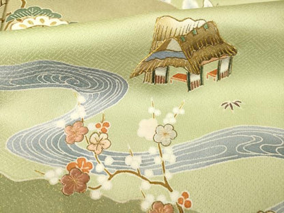平和屋着物●千くさ染繍　訪問着　駒刺繍　遠山流水風景文　金彩　正絹　逸品　AABC5611ck