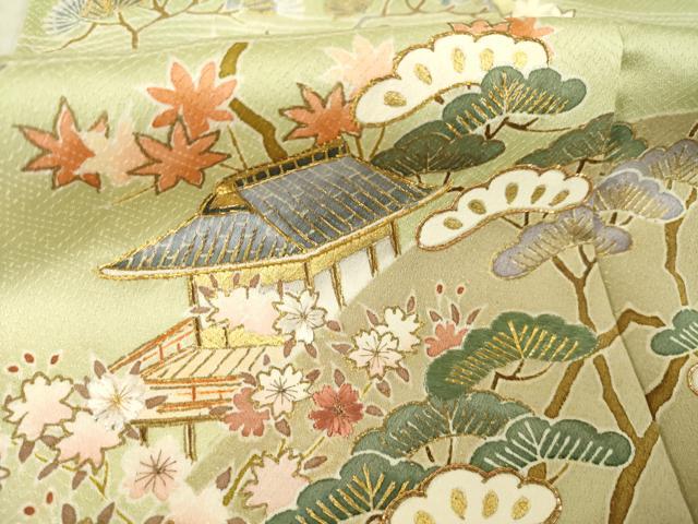 平和屋着物●千くさ染繍　訪問着　駒刺繍　遠山流水風景文　金彩　正絹　逸品　AABC5611ck