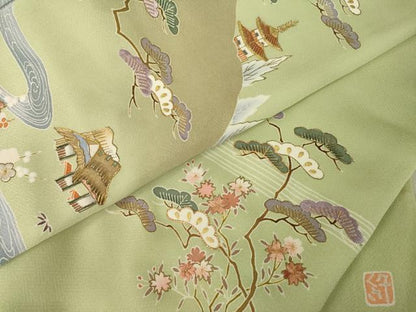 平和屋着物●千くさ染繍　訪問着　駒刺繍　遠山流水風景文　金彩　正絹　逸品　AABC5611ck