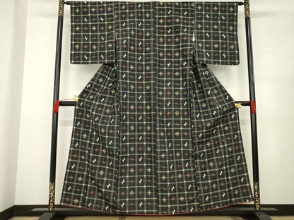 平和屋着物●上質な紬 琉球絣文様 正絹 逸品 AABC5619ck