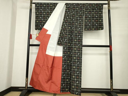 平和屋着物●上質な紬 琉球絣文様 正絹 逸品 AABC5619ck