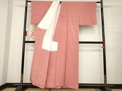 平和屋着物●ファッションデザイナー 花井幸子 色無地 甚三紅色 やまと誂製 正絹 逸品 未使用 AABC5625ck