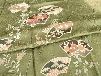 平和屋着物●訪問着 駒刺繍 地紙花文 暈し染め 金彩 正絹 逸品 未使用 AABC5626ck