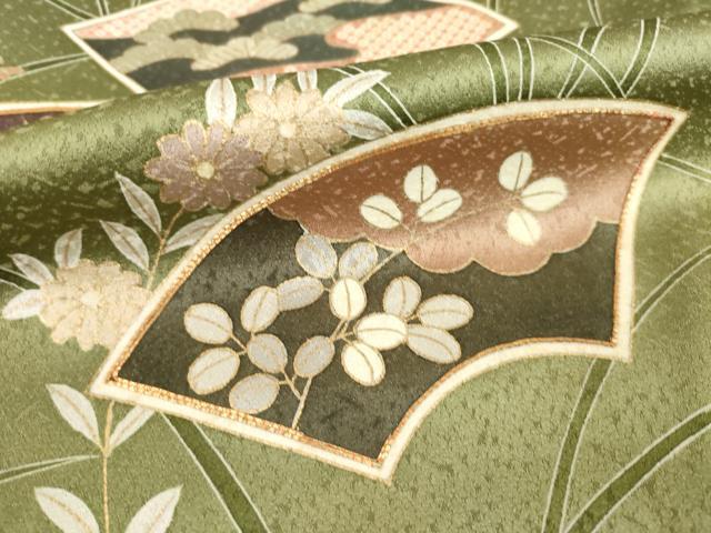 平和屋着物●訪問着 駒刺繍 地紙花文 暈し染め 金彩 正絹 逸品 未使用 AABC5626ck