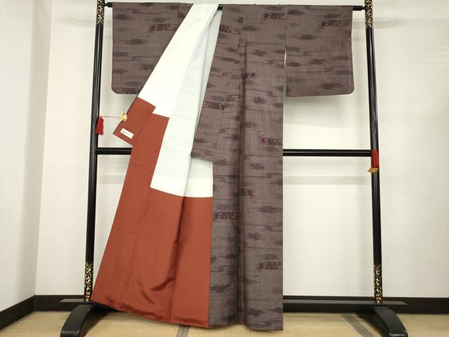 平和屋着物●本場大島紬　カタス7マルキ　霞花文　やまと誂製　正絹　逸品　AABC5630ck