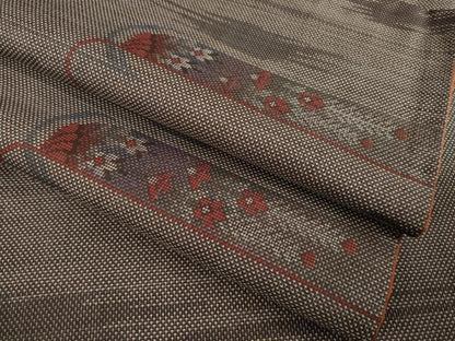 平和屋着物●本場大島紬　カタス7マルキ　霞花文　やまと誂製　正絹　逸品　AABC5630ck