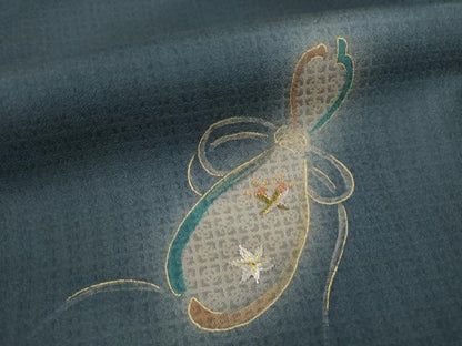 平和屋着物●京の名門・菱屋六右ェ門 紬 訪問着 刺繍 瓢箪 暈し染め 金彩 正絹 逸品 AABC5647ck