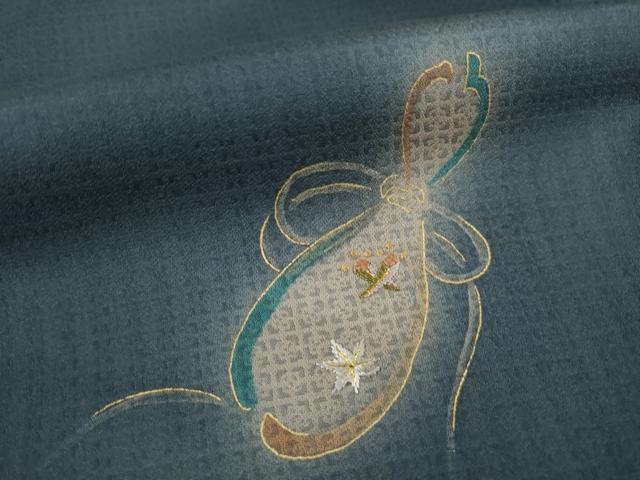 平和屋着物●京の名門・菱屋六右ェ門 紬 訪問着 刺繍 瓢箪 暈し染め 金彩 正絹 逸品 AABC5647ck