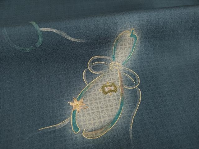 平和屋着物●京の名門・菱屋六右ェ門 紬 訪問着 刺繍 瓢箪 暈し染め 金彩 正絹 逸品 AABC5647ck