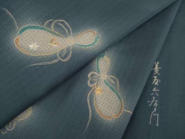 平和屋着物●京の名門・菱屋六右ェ門 紬 訪問着 刺繍 瓢箪 暈し染め 金彩 正絹 逸品 AABC5647ck