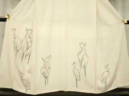 平和屋着物●訪問着 手描き 群鳥 金彩 正絹 逸品 未使用 AABC5666ck