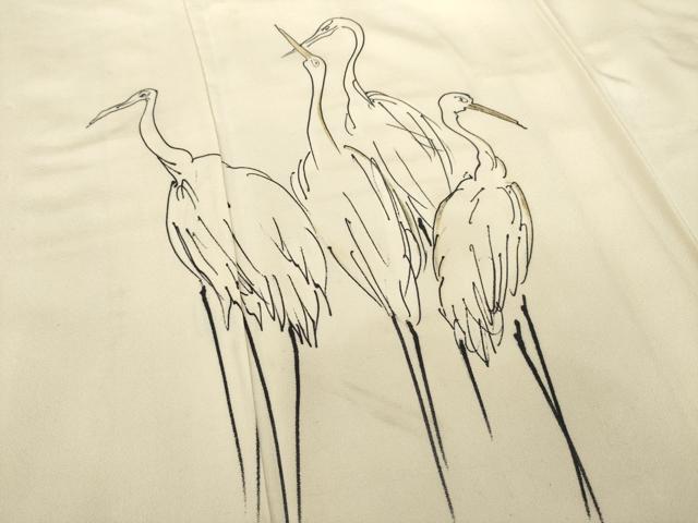 平和屋着物●訪問着 手描き 群鳥 金彩 正絹 逸品 未使用 AABC5666ck