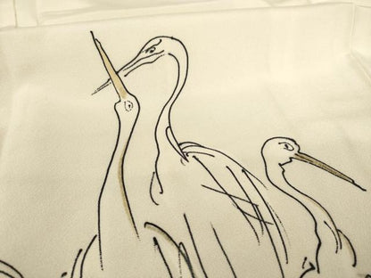 平和屋着物●訪問着 手描き 群鳥 金彩 正絹 逸品 未使用 AABC5666ck