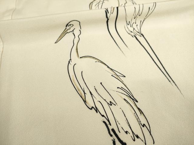 平和屋着物●訪問着 手描き 群鳥 金彩 正絹 逸品 未使用 AABC5666ck