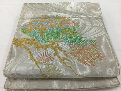 平和屋着物◎六通柄袋帯　流水枝松文　金銀糸　正絹　逸品　AABC5841uk